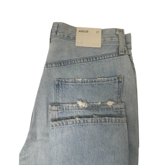 New Agolde Riley High Rise Straight Leg Crop Jeans Size 27 In Shatter Wash Blue - Picture 8 of 16